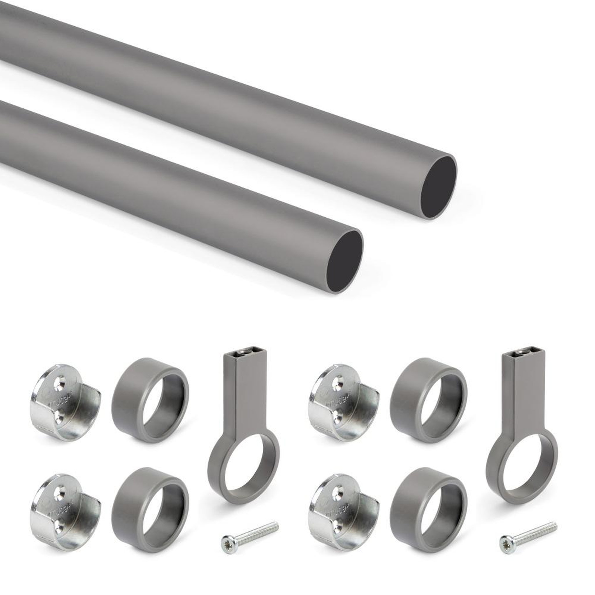 EMUCA SRL Lot de 2 rails ronds pour armoires D.28mm longueur 1.15m avec supports -  Aluminium et Zamak -  Titane