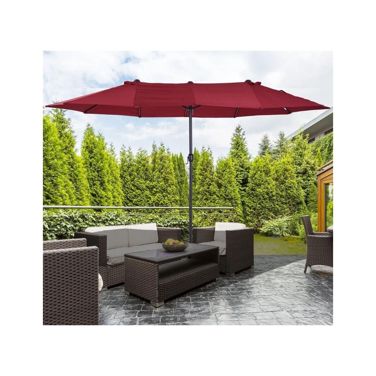 KZ GARDEN Parasol de terrasse double Rouge Bordeaux 4.50 x 2.65 x H 2.40 Toile polyester TWIN KZ GARDEN