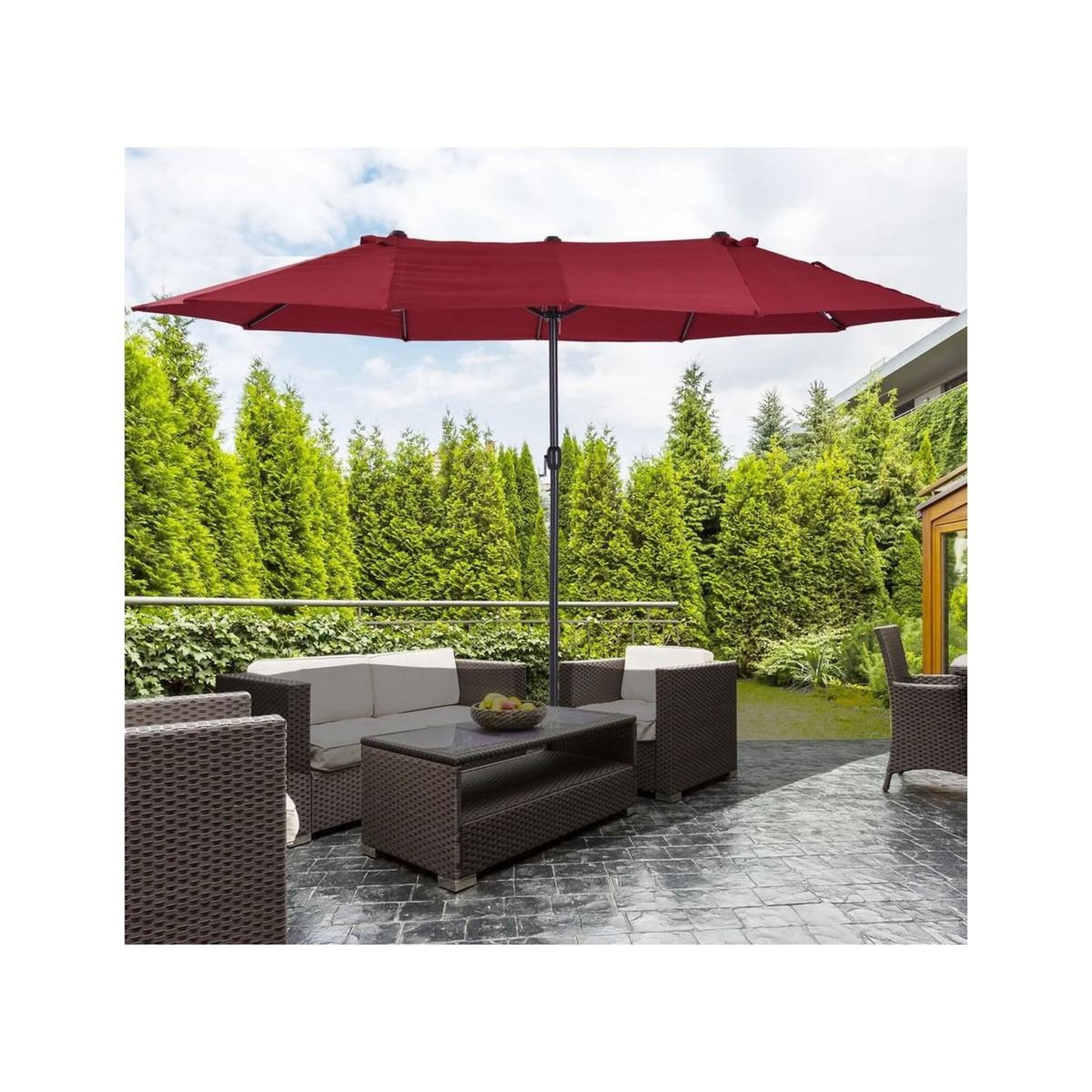 KZ GARDEN Parasol de terrasse double Rouge Bordeaux 4.50 x 2.65 x H 2.40 Toile polyester TWIN KZ GARDEN