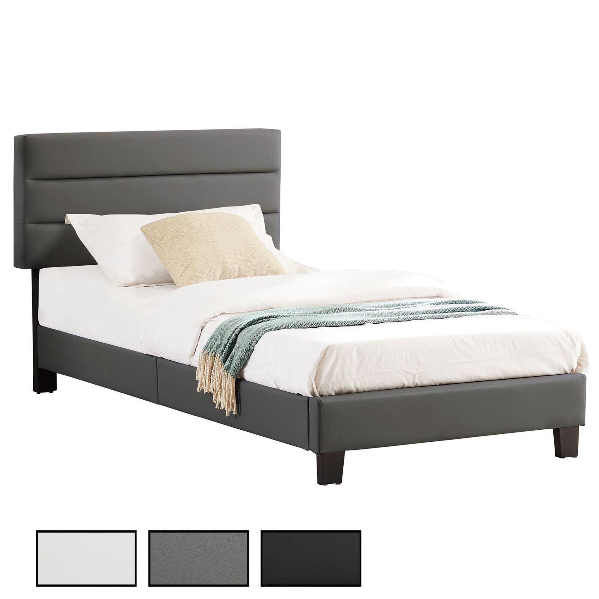 IDIMEX Lit 1 place hudson, 90 x 190 cm, capitonné avec sommier, revêtement synthétique. Coloris disponibles : Blanc, Noir
