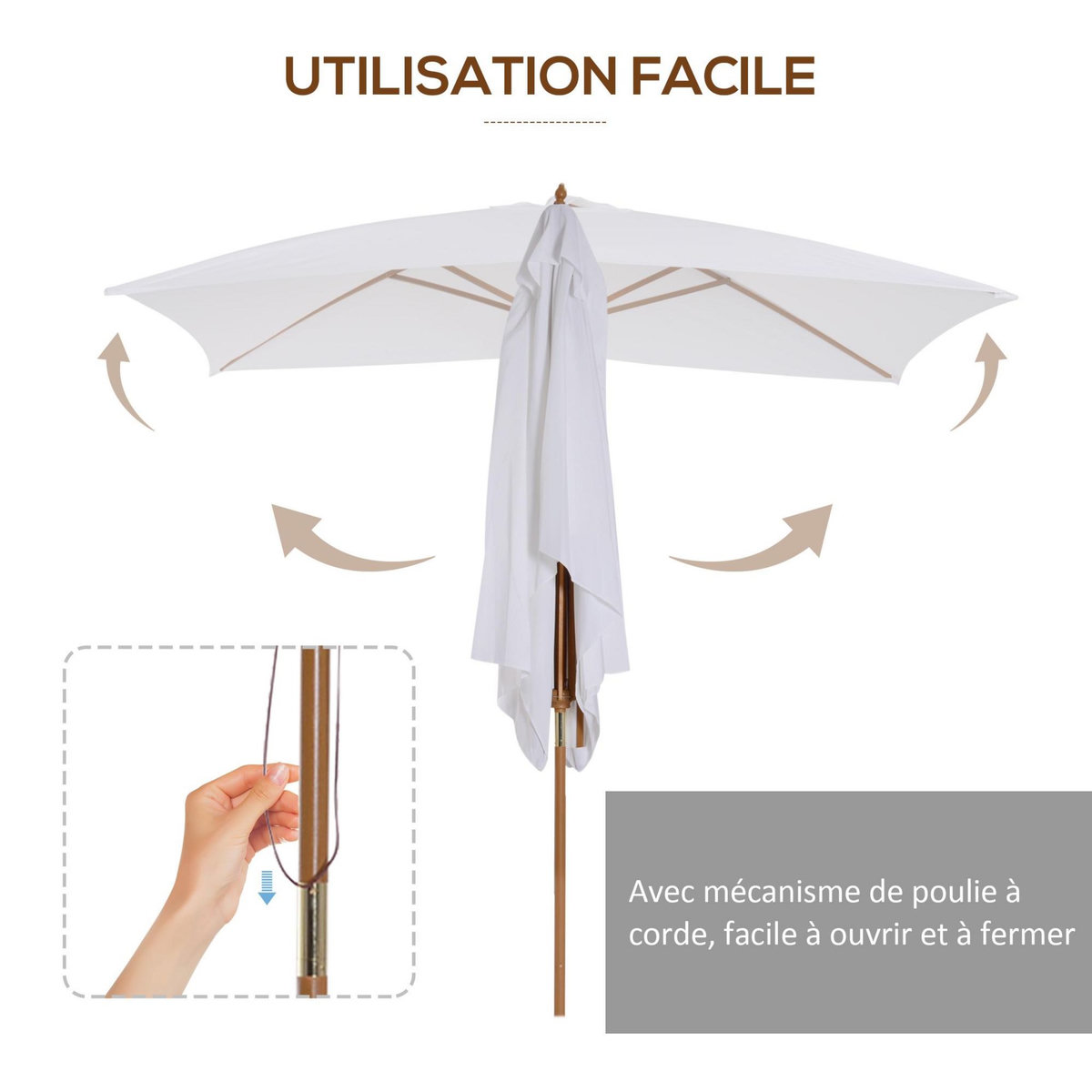 OUTSUNNY Parasol droit rectangulaire de jardin grande taille dim. 3L x 2l x 2,5H m blanc