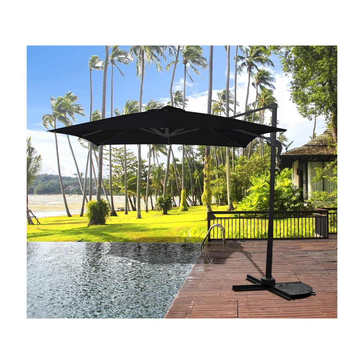Habitat et Jardin Parasol jardin déporté  Soleil  - Carré - 2.5 x 2.5 m - Noir + Dalles à lester incluses