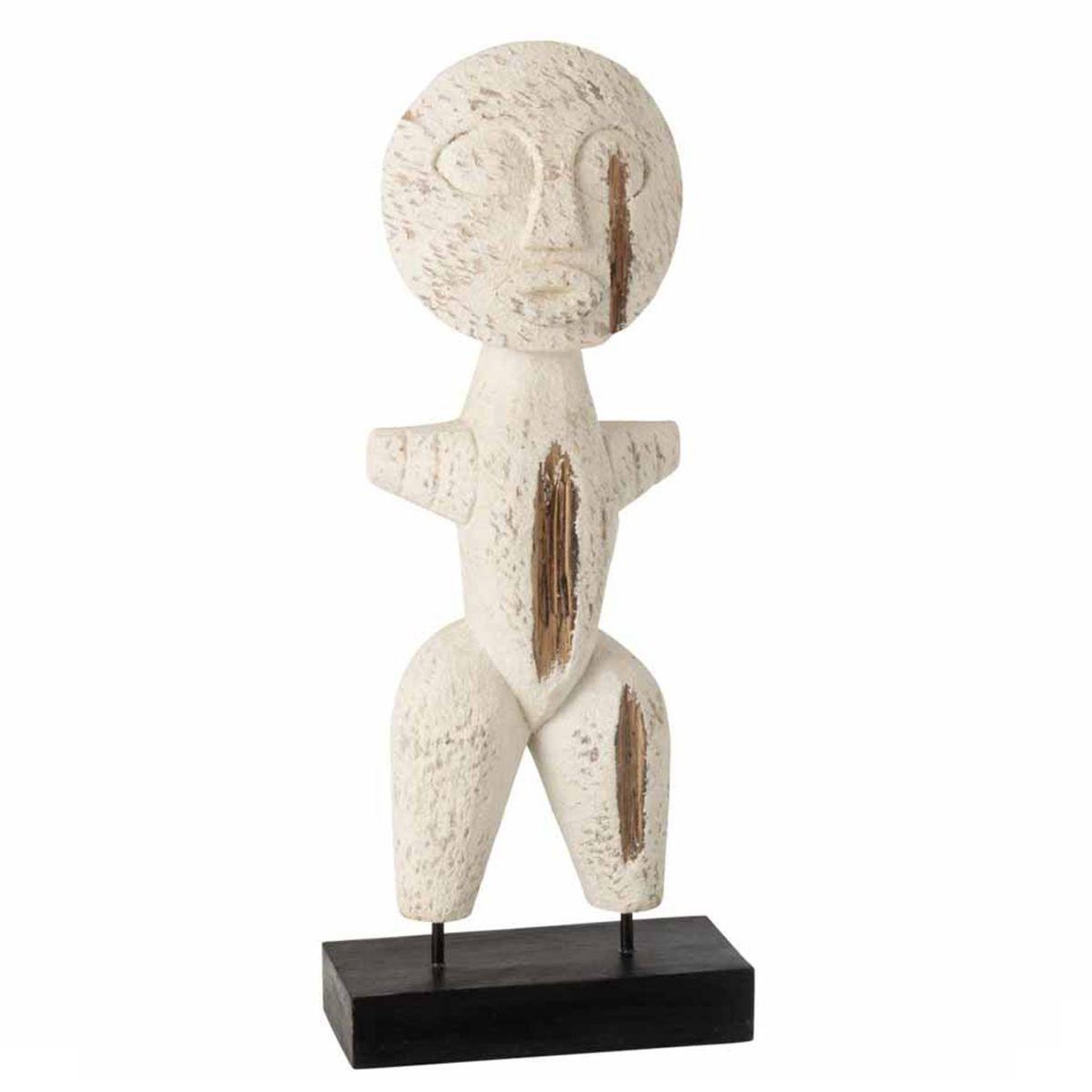 J-LINE Statue déco en bois  personnage  40cm blanc