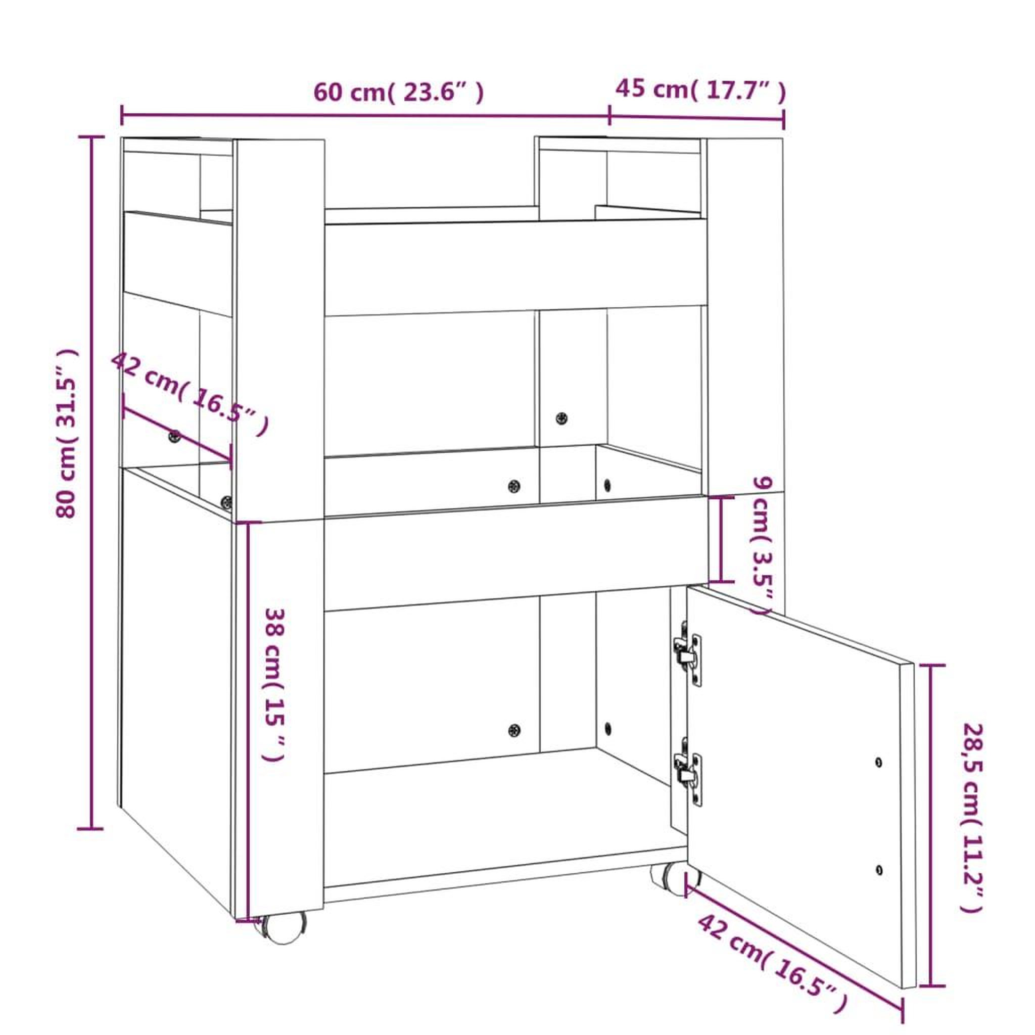 Voir la diapositive 6 : VIDAXL Chariot de cuisine Chene fume 60x45x80 cm Bois d'ingenierie