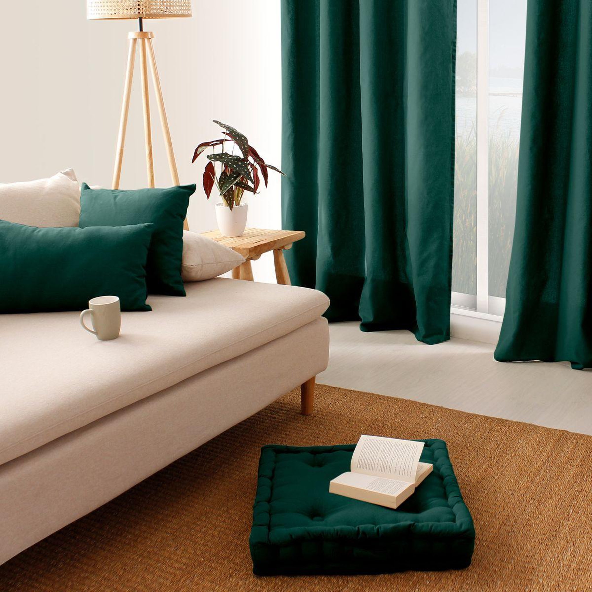 Voir la diapositive 3 : ENJOY HOME Coussin de Sol Uni  Panama  50x50cm Vert Foncé
