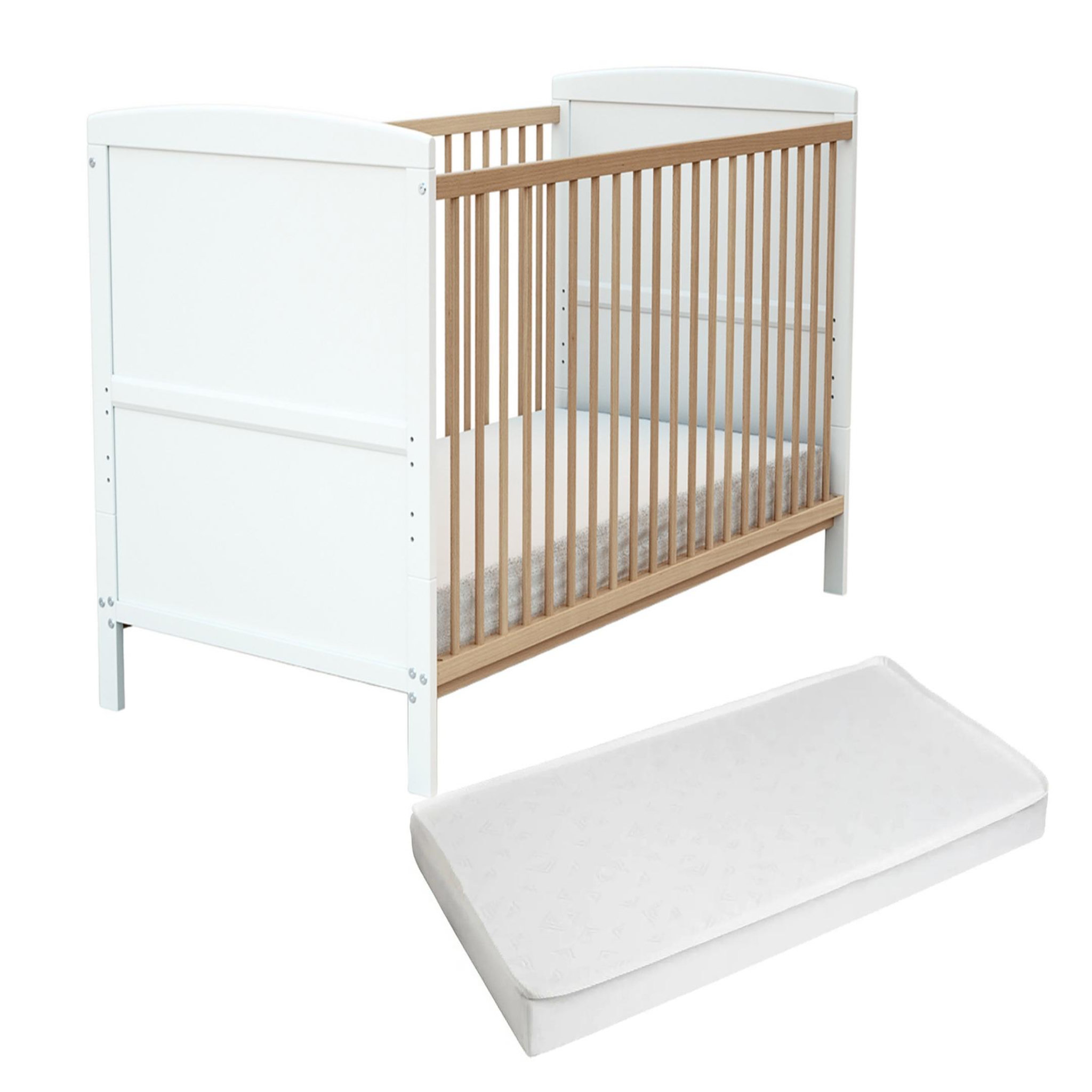Voir la diapositive 1 : AT4 Lit bébé évolutif avec matelas ESSENTIEL 70 x 140 cm en bois