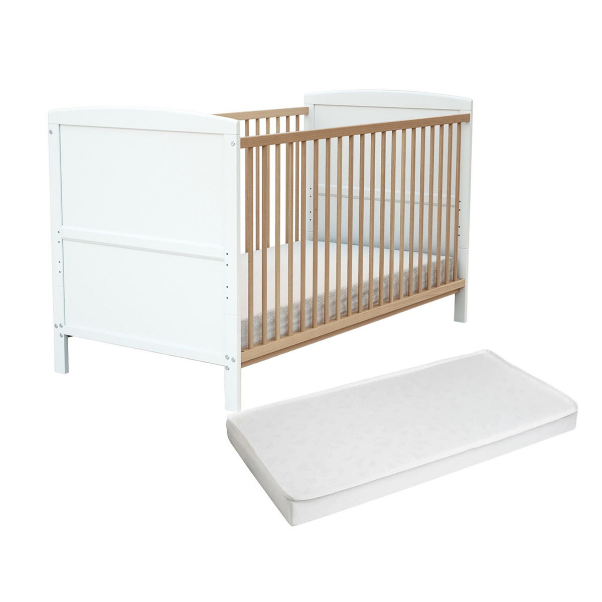 AT4 Lit bébé évolutif avec matelas ESSENTIEL 70 x 140 cm en bois