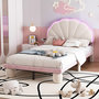 Voir la diapositive 4 : MERAX Lit simple enfant rembourré 90x200cm velours coloris beige+rose led