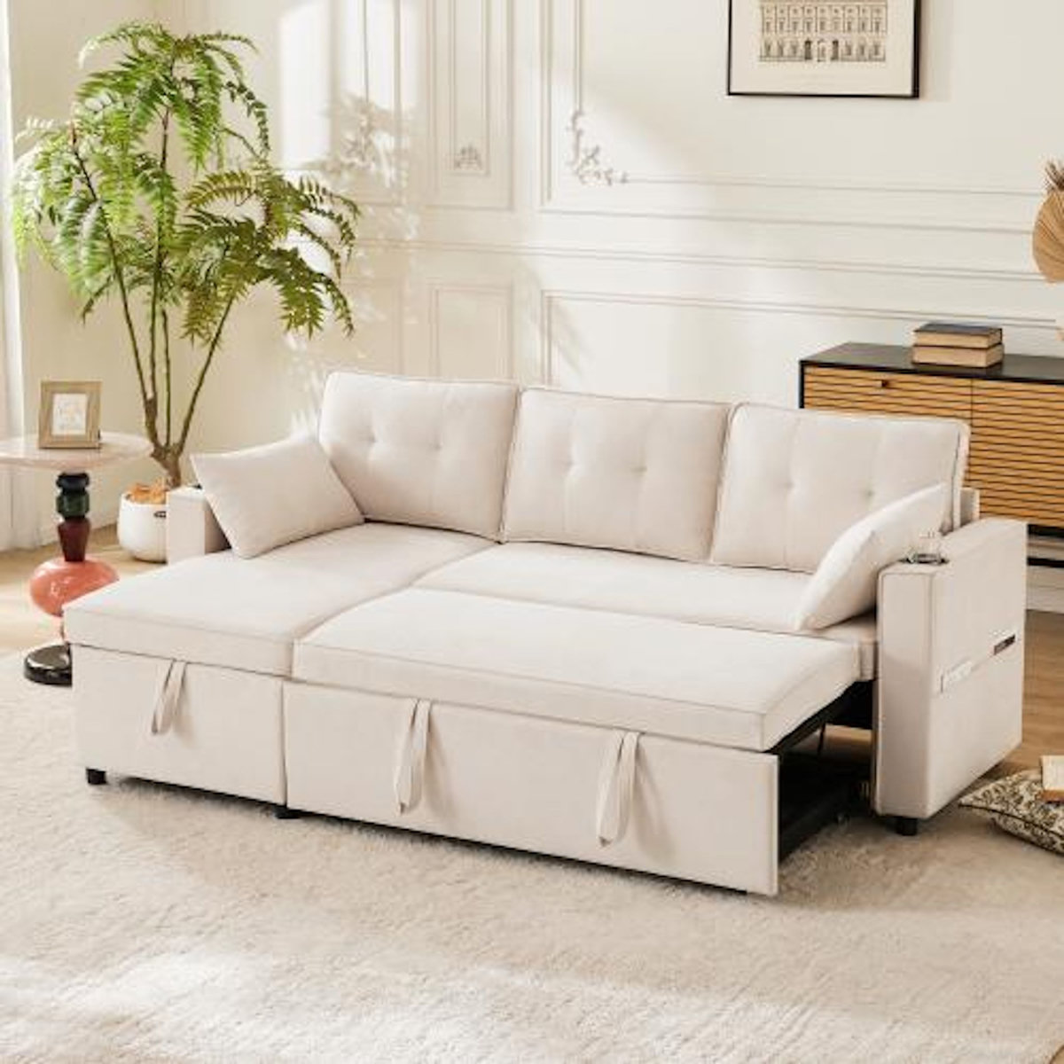 MERAX Canapé d'angle réversible convertible 3 places coton et lin coffre de rangement