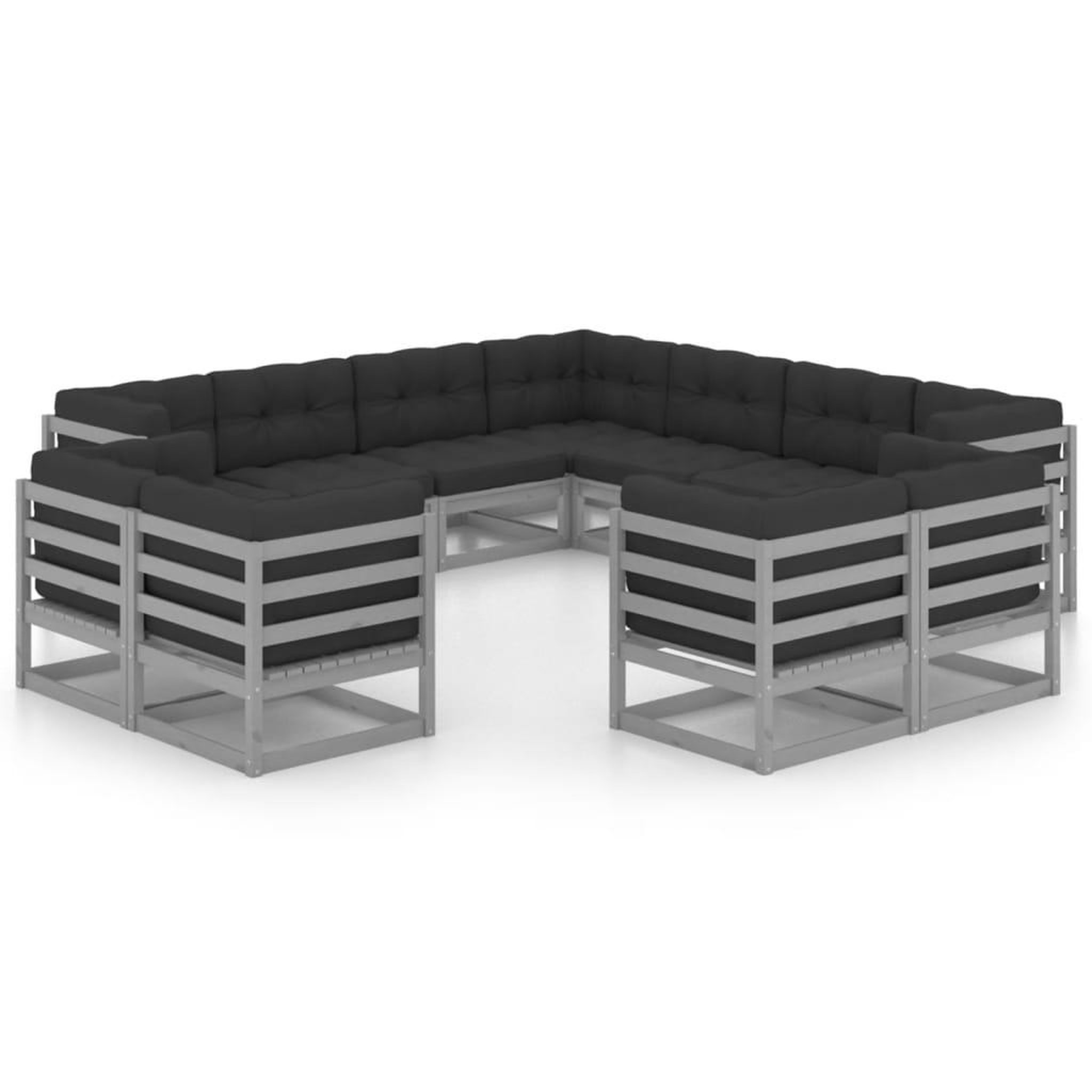Voir la diapositive 2 : VIDAXL Salon de jardin 11 pcs avec coussins Gris Bois de pin massif