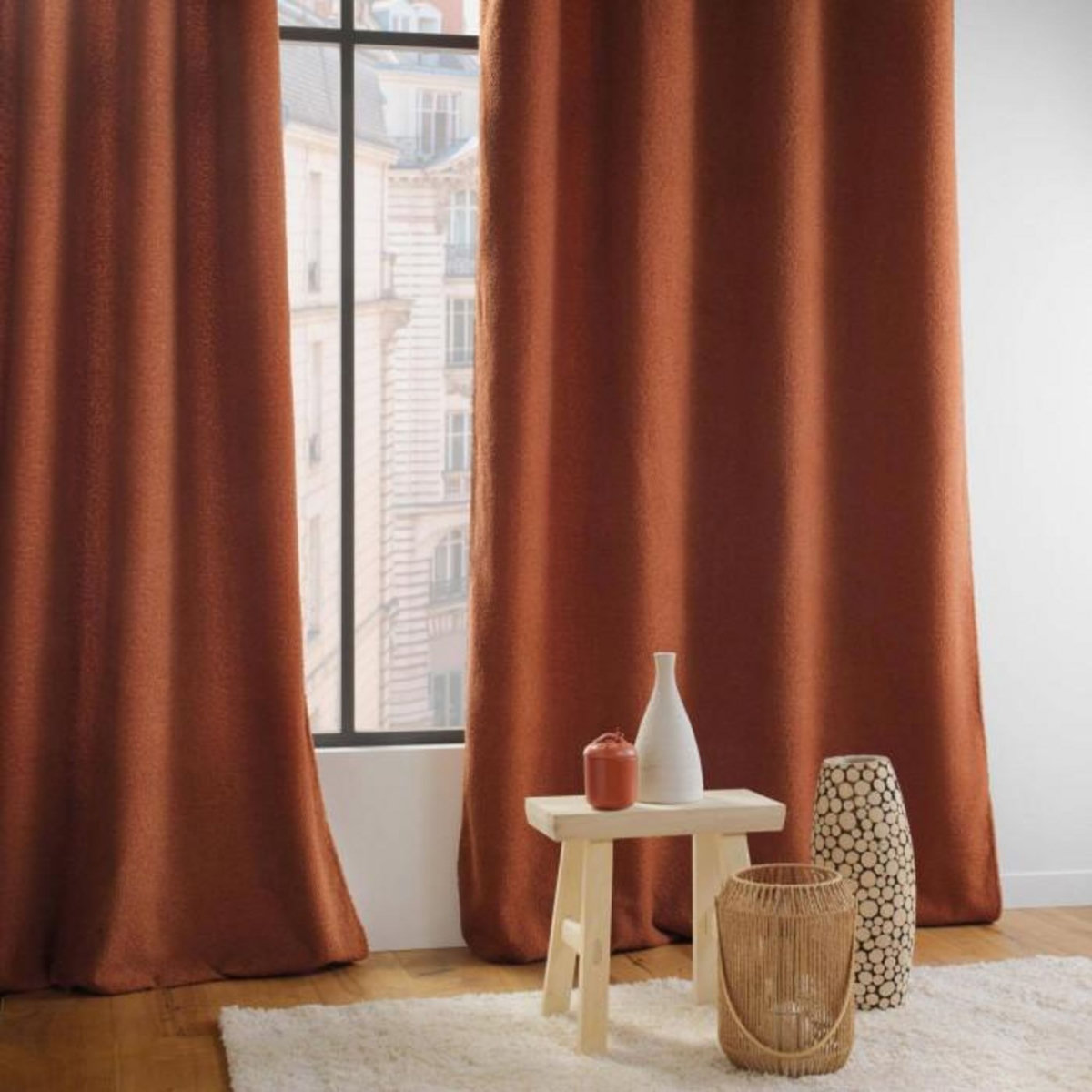 Paris Prix Rideau à Œillets Bouclette  Wooly  140x240cm Terracotta