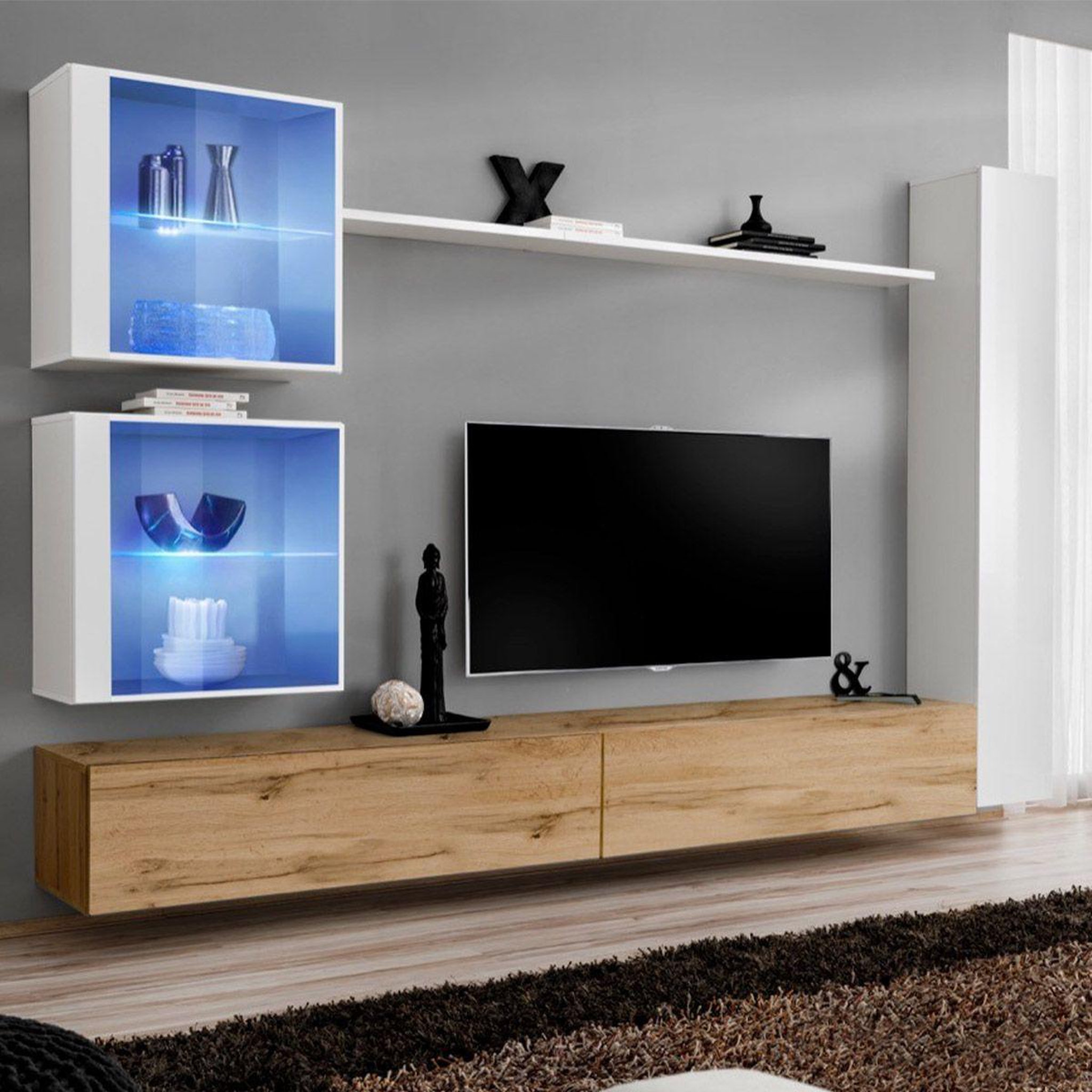 Paris Prix Meuble tv mural design  switch xviii  280cm naturel & blanc