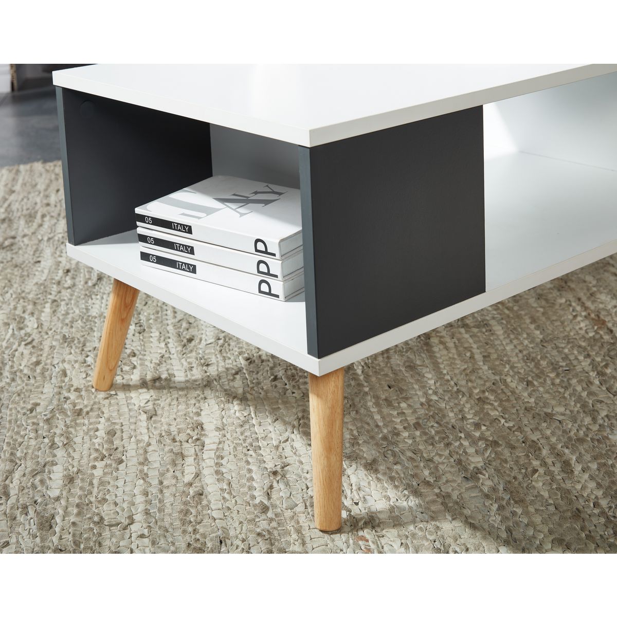 Table basse 3 niches  pieds bois massif L90cm MALMO