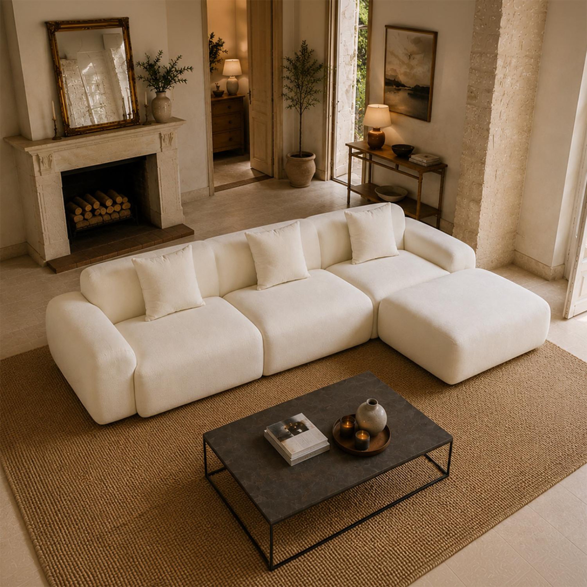 Voir la diapositive 4 : CONCEPT USINE Canapé nuage compressé modulable en tissu chenille beige 4-5 places sheffield