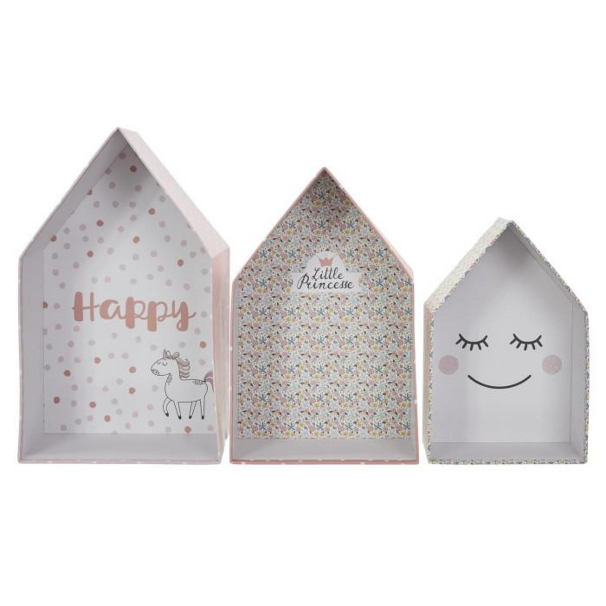 Paris Prix Lot de 3 Boîtes Gigognes  Maison Fille  32cm Rose