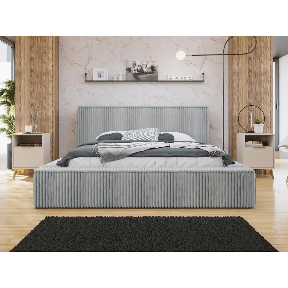 BEST MOBILIER Swan - lit coffre - 140x200 cm - sommier inclus - en velours côtelé grosses côtes