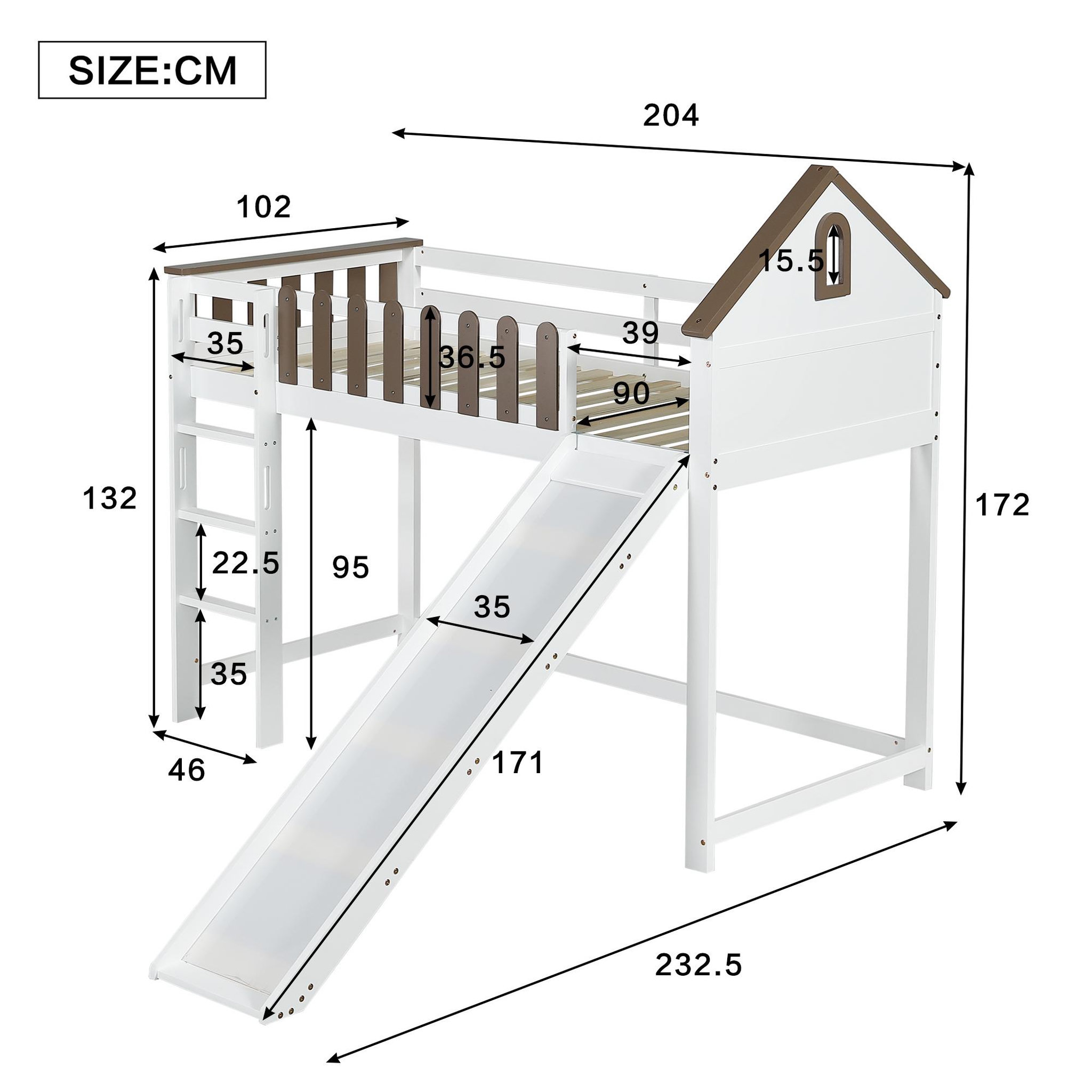 Voir la diapositive 3 : MERAX Lit enfant mi hauteur 90x200cm bois et mdf coloris blanc