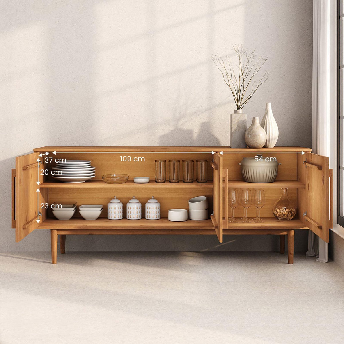 IDIMEX Buffet TECCA L 170 cm 3 portes en bois massif