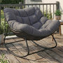 Voir la diapositive 2 : ID MARKET Fauteuil de jardin à bascule LOA effet rotin gris avec coussin gris