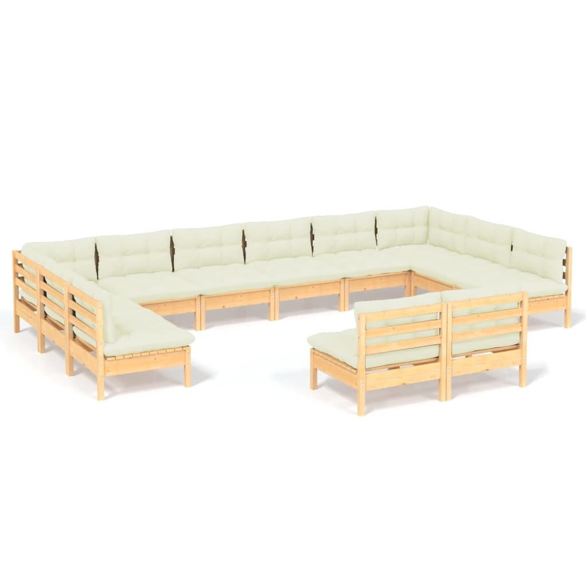 Voir la diapositive 2 : VIDAXL Salon de jardin 12 pcs avec coussins creme Bois de pin massif