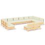 Voir la diapositive 2 : VIDAXL Salon de jardin 12 pcs avec coussins creme Bois de pin massif