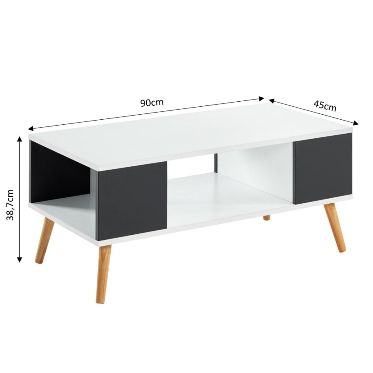 Table basse 3 niches  pieds bois massif L90cm MALMO