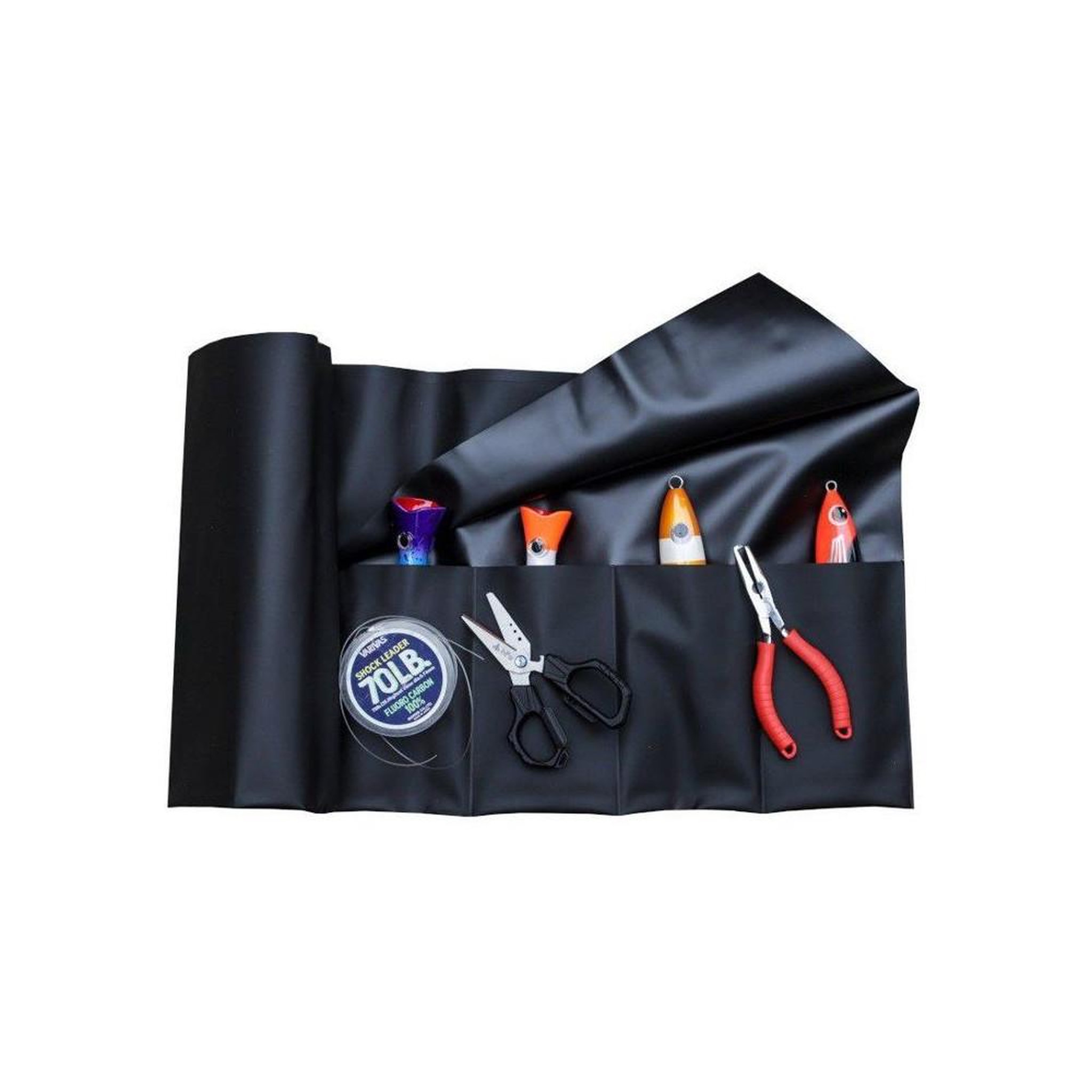 HPA (PECHE) Pochette de rangement pour pêche en rouleau taille l, 10 poches, noir, fermeture sangle
