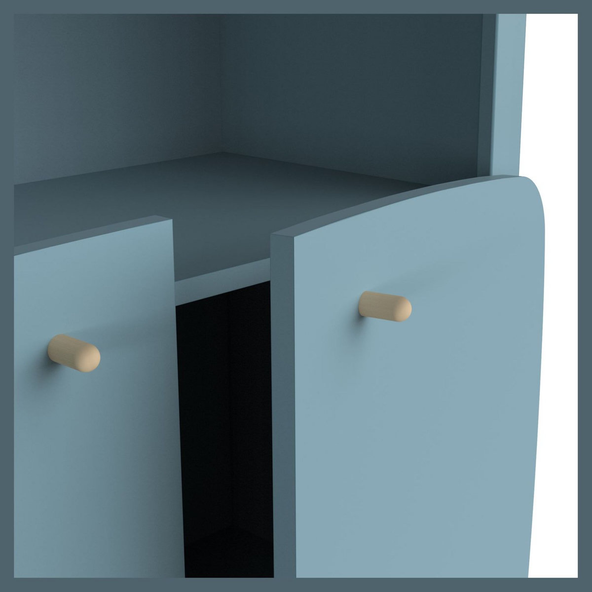 Bibliothèque bébé enfant 3 niches 2 portes bleu LINIA