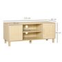 Voir la diapositive 3 : HOMCOM Meuble TV banc TV 2 niches 2 placards porte cannage en rotin dim. 115L x 40l x 48H cm MDF aspect bois clair