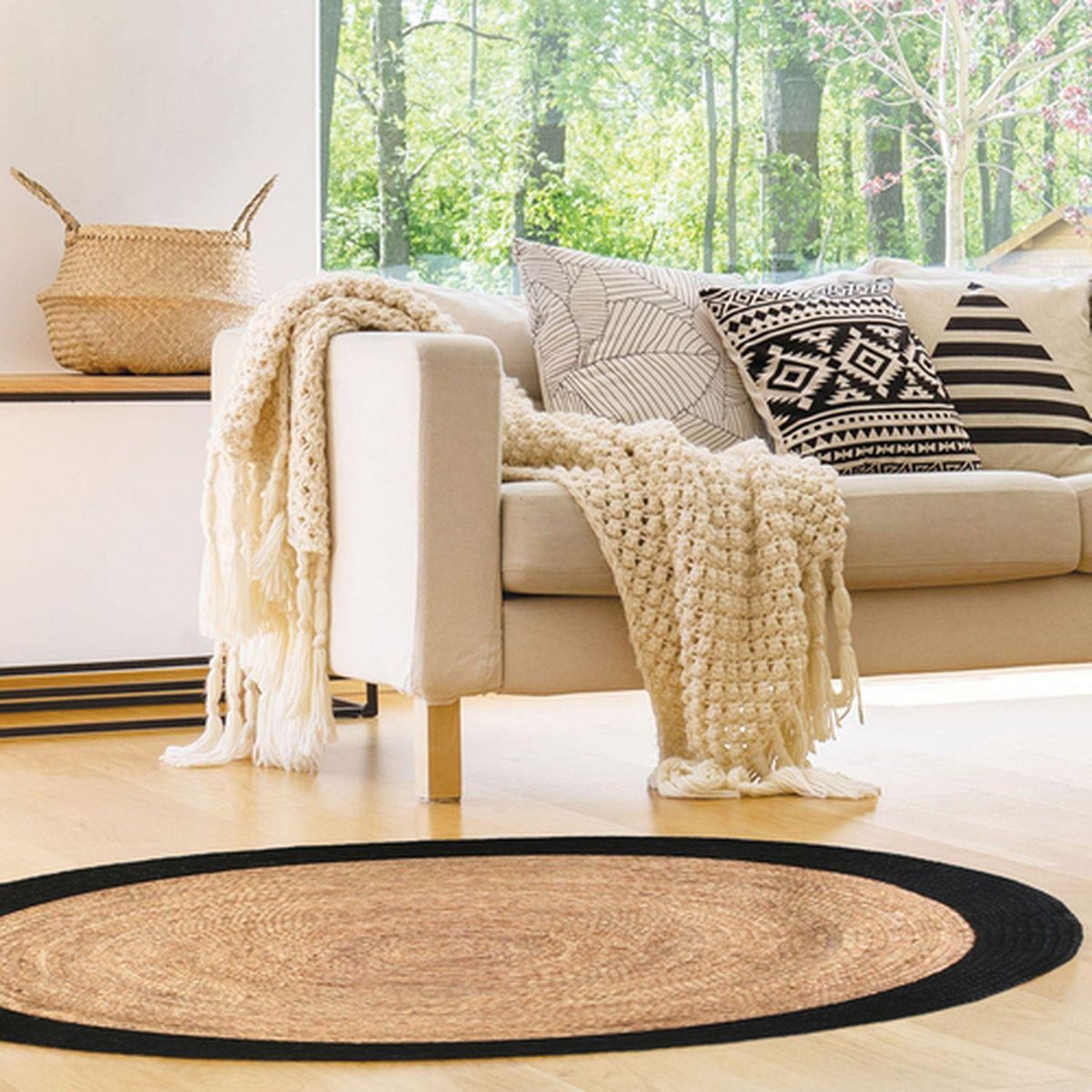 The Home Deco Factory Tapis rond en jute design bicolore Sophie