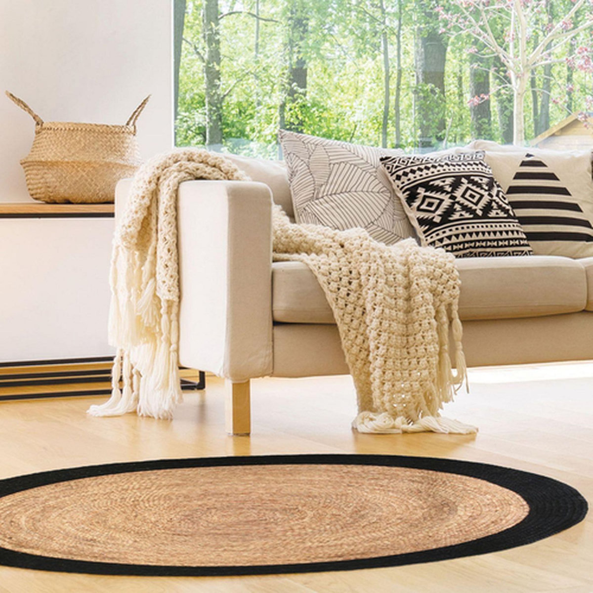The Home Deco Factory Tapis rond en jute design bicolore Sophie