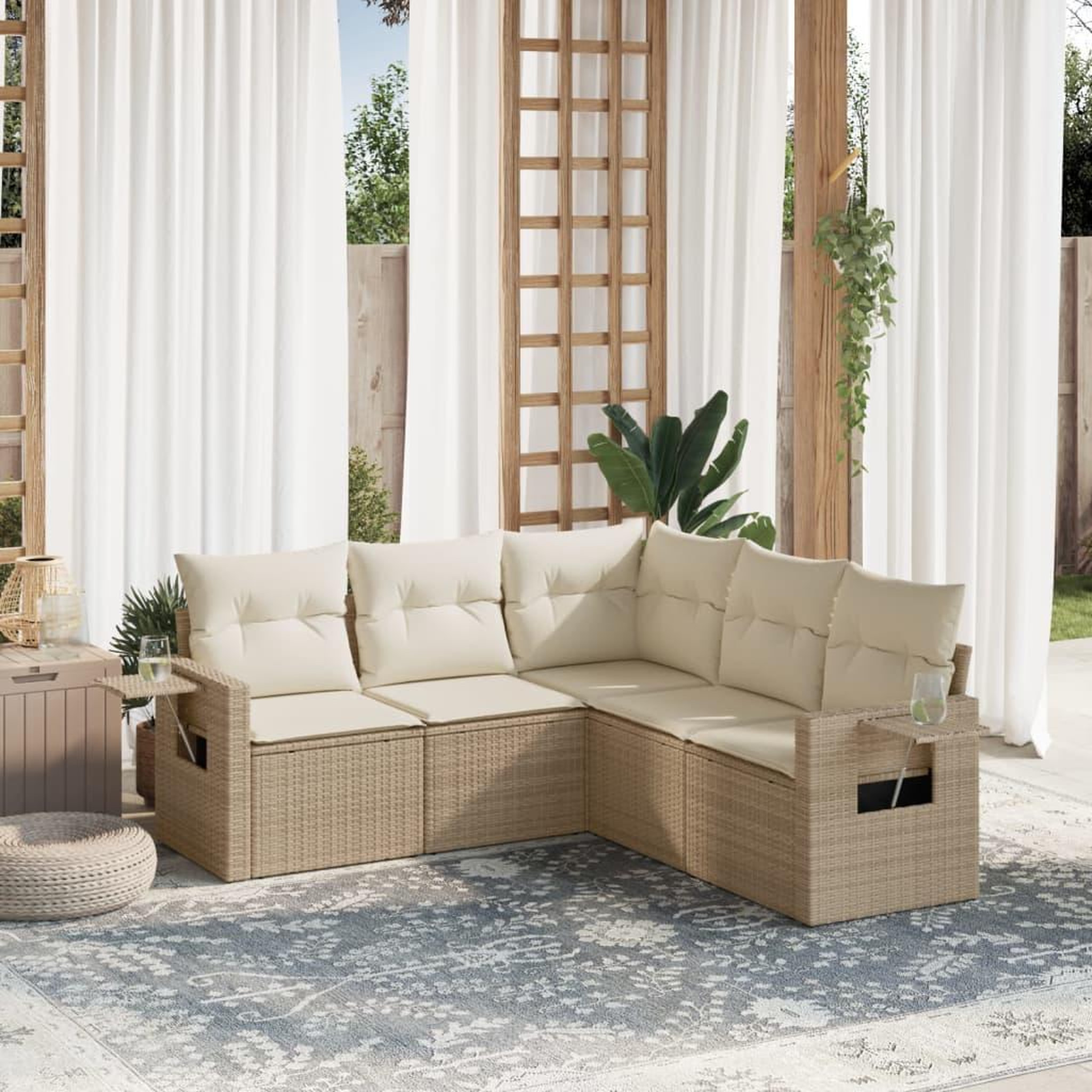 VIDAXL Salon de jardin avec coussins 5 pcs beige resine tressee