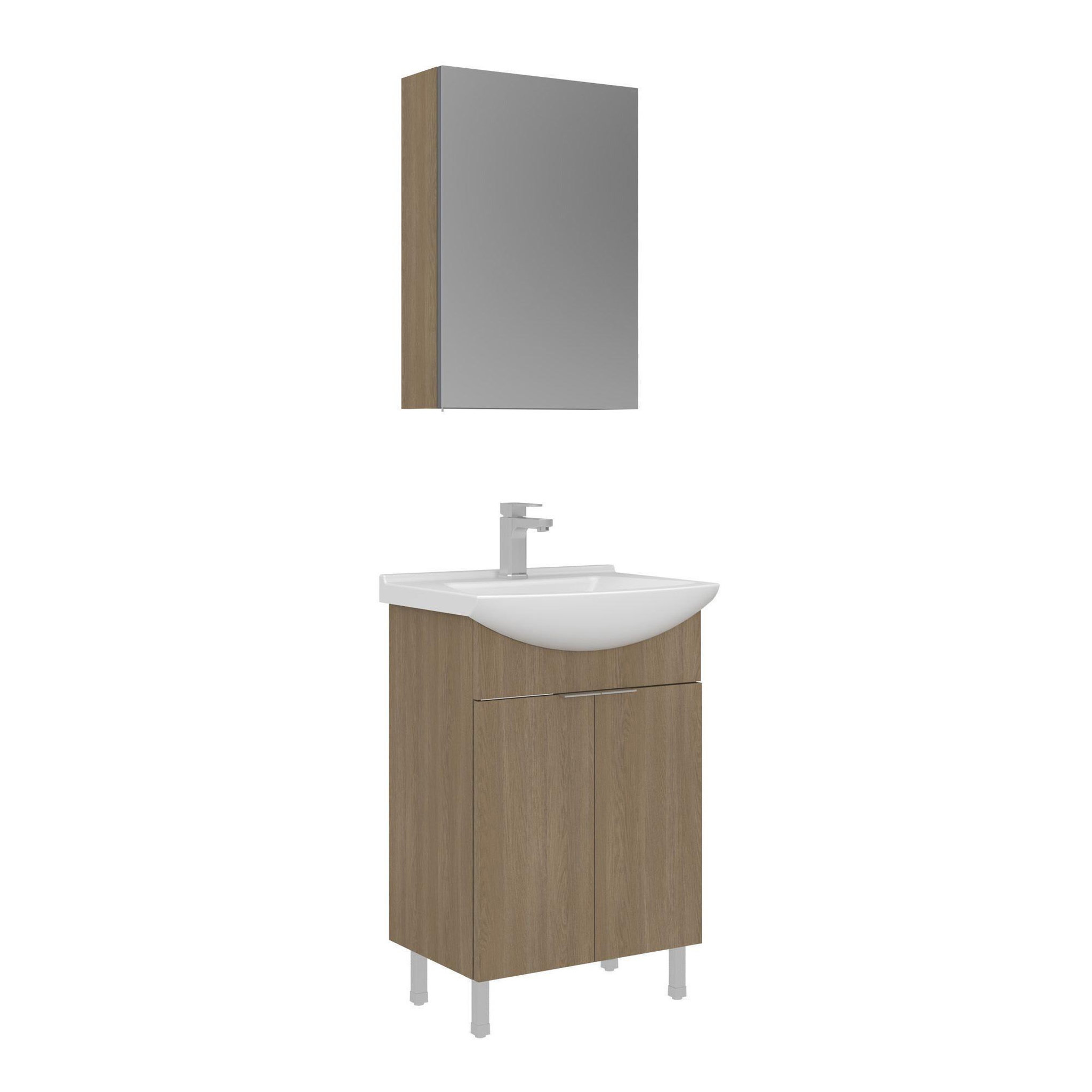 Habitat et Jardin Meuble avec simple vasque et miroir  Purus 55  - 55 x 50 x 83 cm - Oak