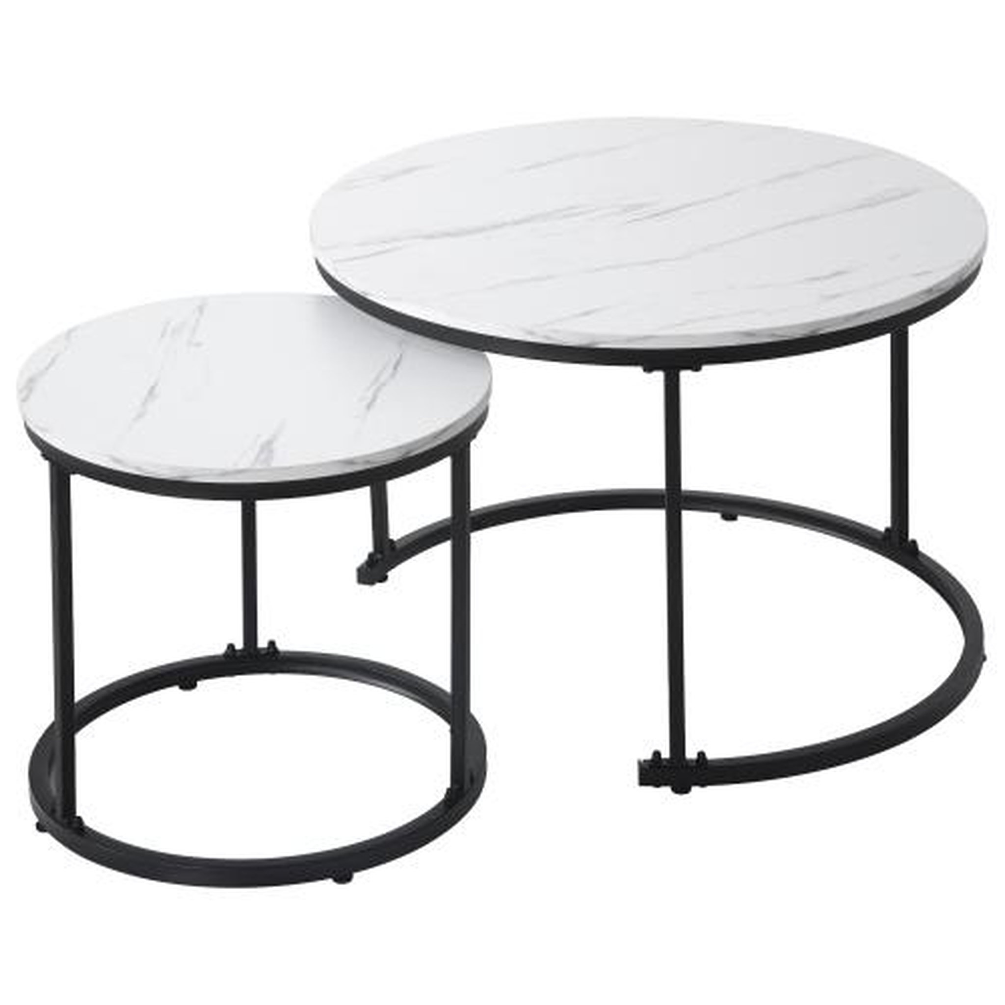 MERAX Ensemble De 2 Tables Basses Rondes Avec Cadre En Métal Et Plateau En Panneaux Placage Marbre Blanc
