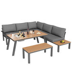 MERAX Salon de jardin 7 places en Métal avec table bac à glace, coussins, gris