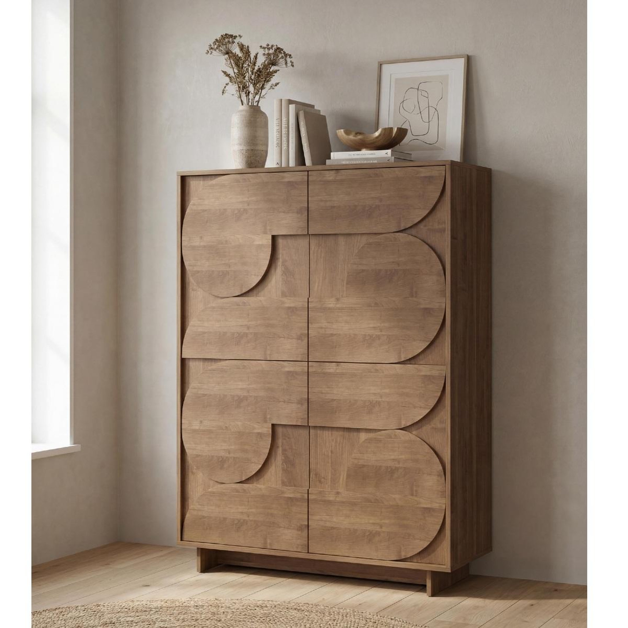 Voir la diapositive 2 : JLC KREATION Buffet haut design effet noyer portes motifs ronds 105cm zaz