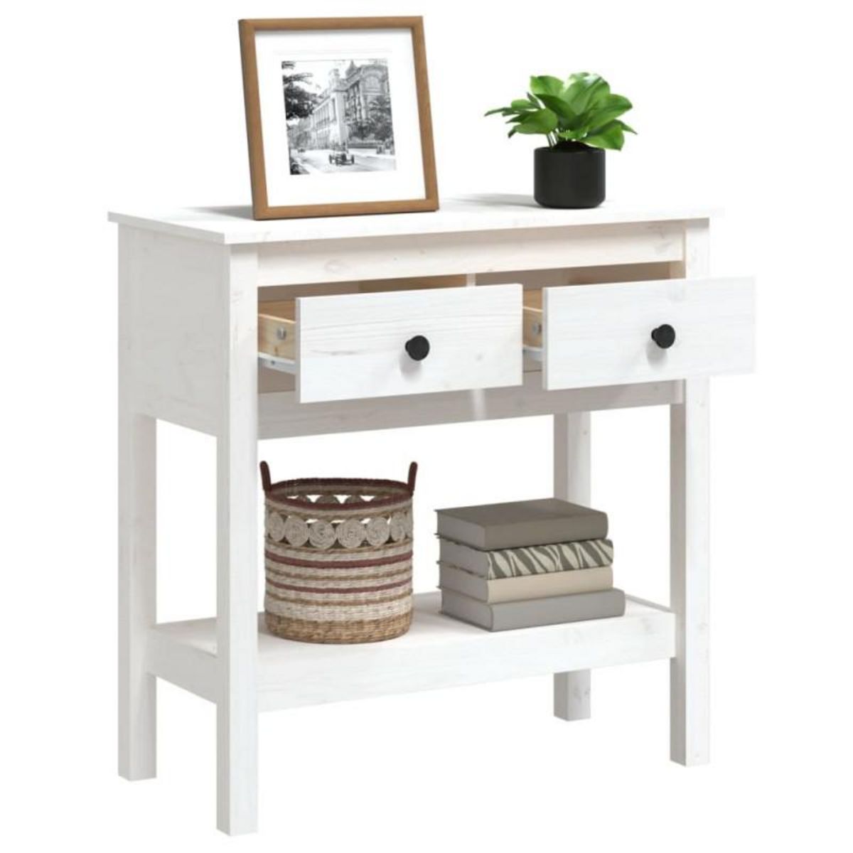 VIDAXL Table console Blanc 75x35x75 cm Bois massif de pin