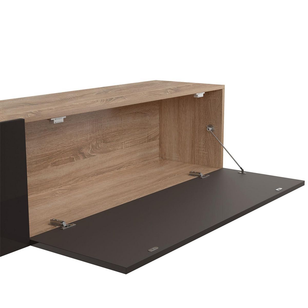 ID MARKET Ensemble meuble TV 180 cm avec colonne et étagère ELIO bois et noir