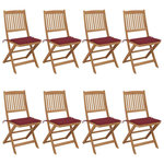 VIDAXL Chaises pliables de jardin lot de 8 avec coussins Bois d'acacia