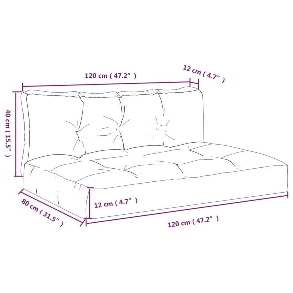 VIDAXL Coussins de palette lot de 2 motif a carreaux noir tissu