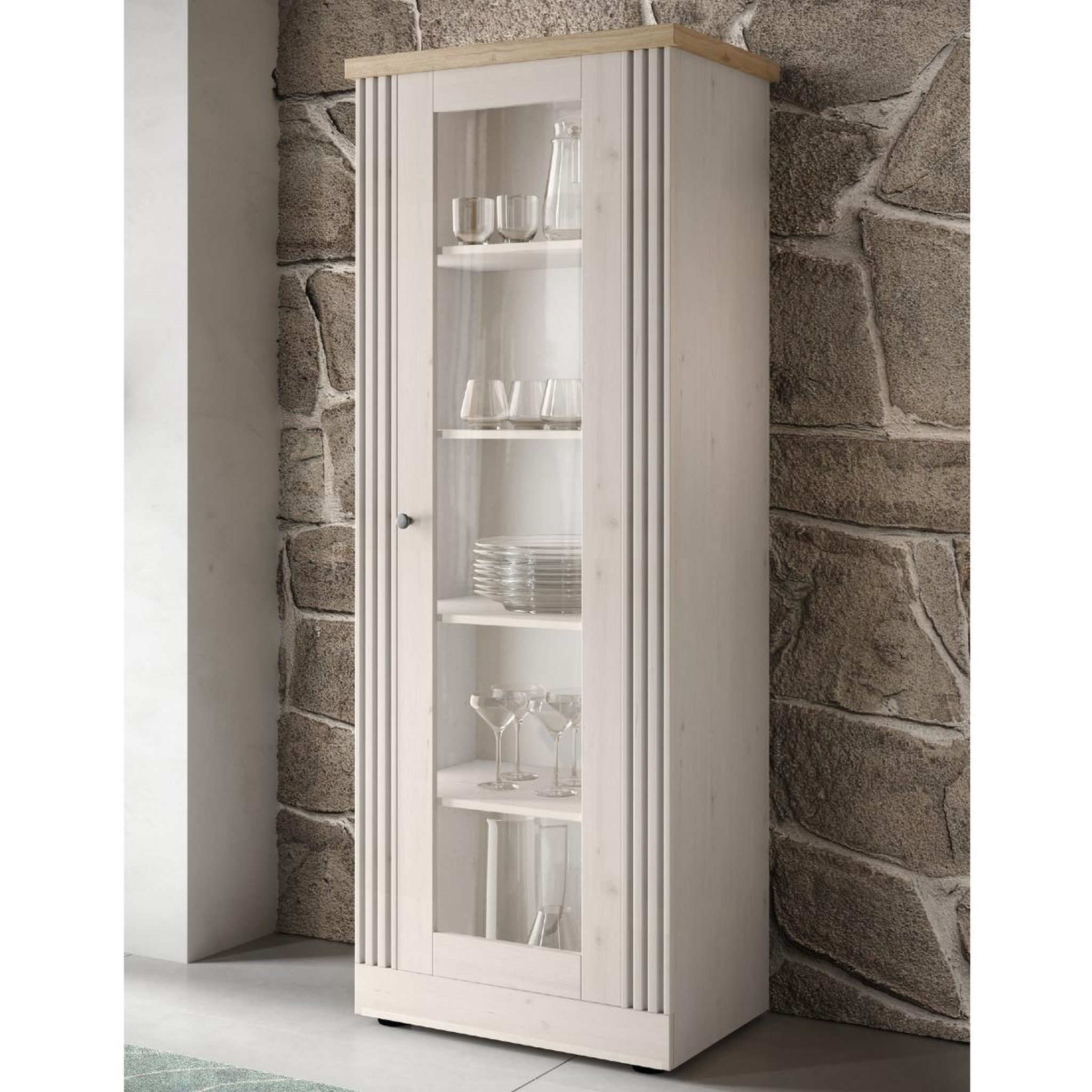 Voir la diapositive 5 : JLC KREATION Vitrine 1 porte vitrée coloris blanc et chêne naturel YANIS