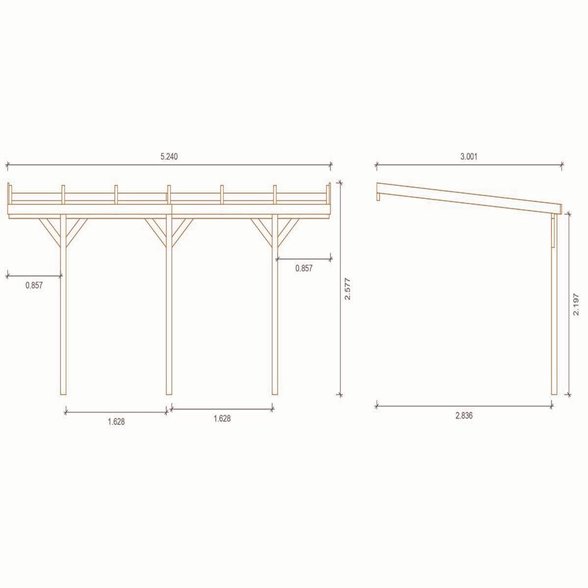 Habitat et Jardin Carport bois adossé voiture   Solar 2    - 300 x 454 x 245 cm
