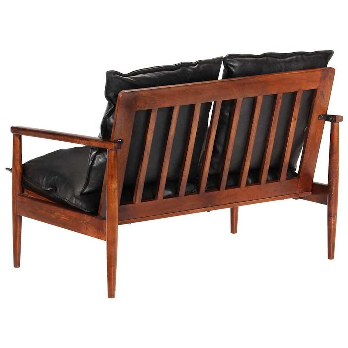 VIDAXL Canape 2 places noir cuir veritable et bois d'acacia solide
