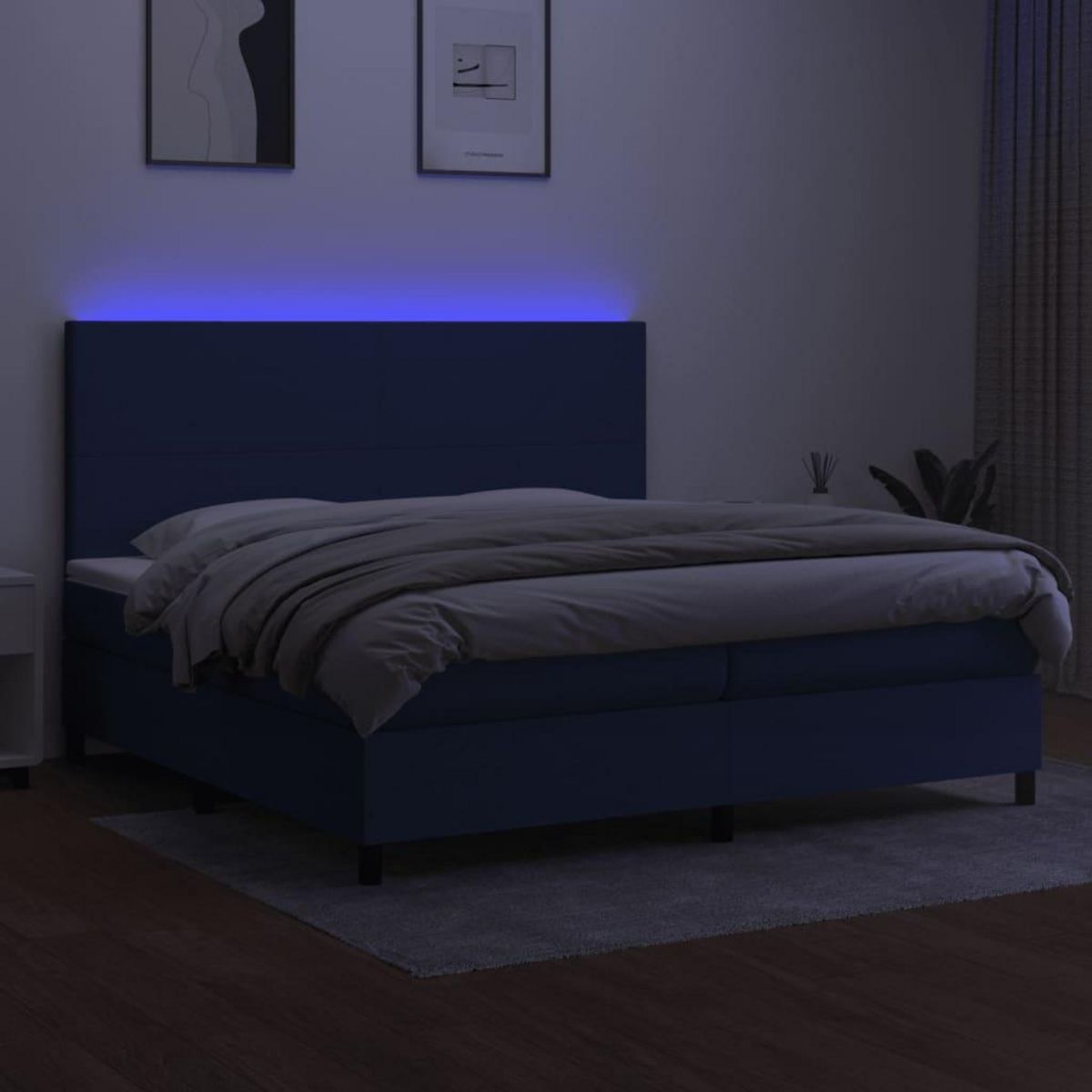VIDAXL Sommier a lattes de lit et matelas et LED Bleu 200x200 cm Tissu