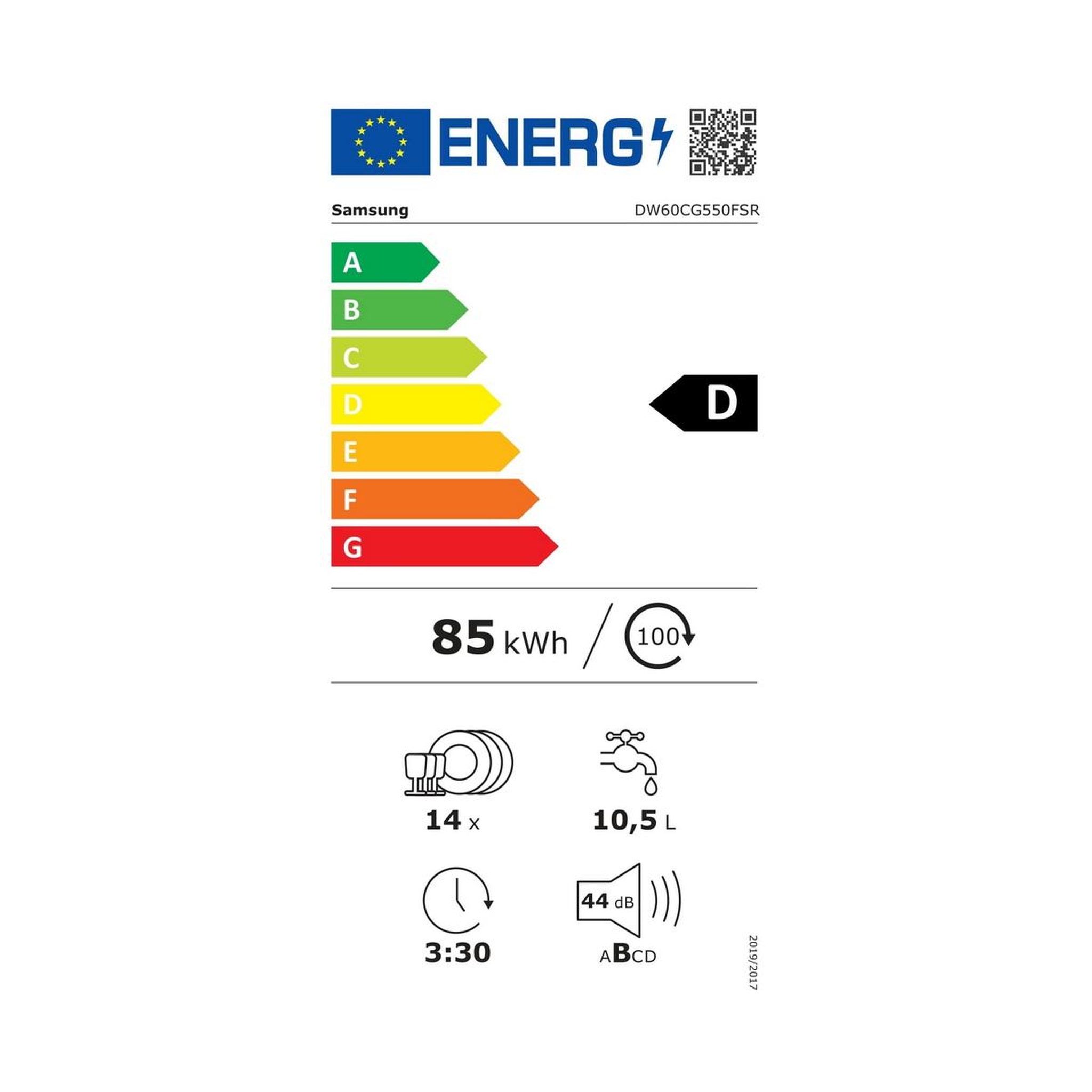 Voir la diapositive 2 : Samsung Lave-vaisselle 60cm 14 couverts 44dba - dw60cg550fsr