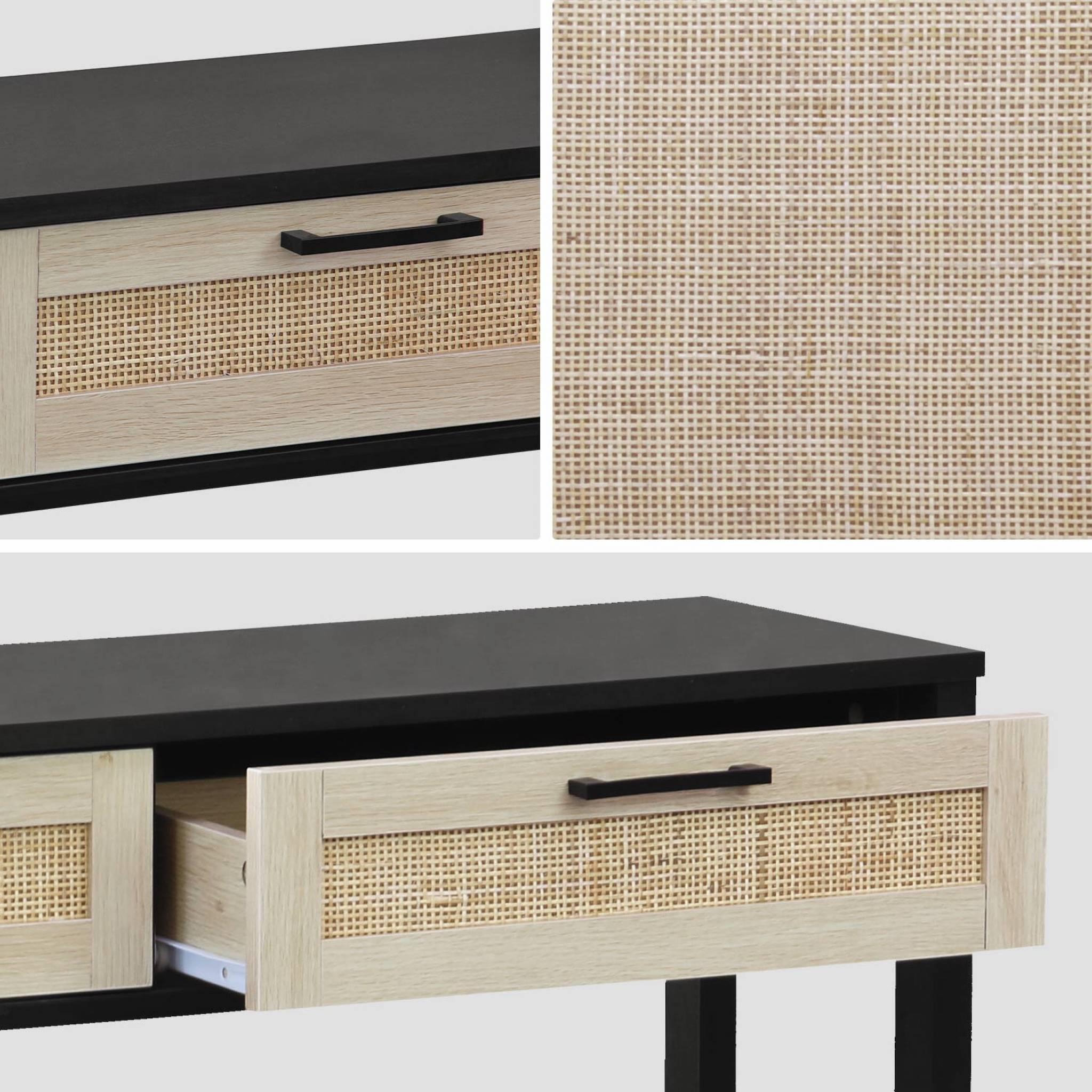 Voir la diapositive 6 : SWEEEK Console décor bois noir et cannage 100 x 30 x 75cm - Bianca - 2 tiroirs - 1 étagère
