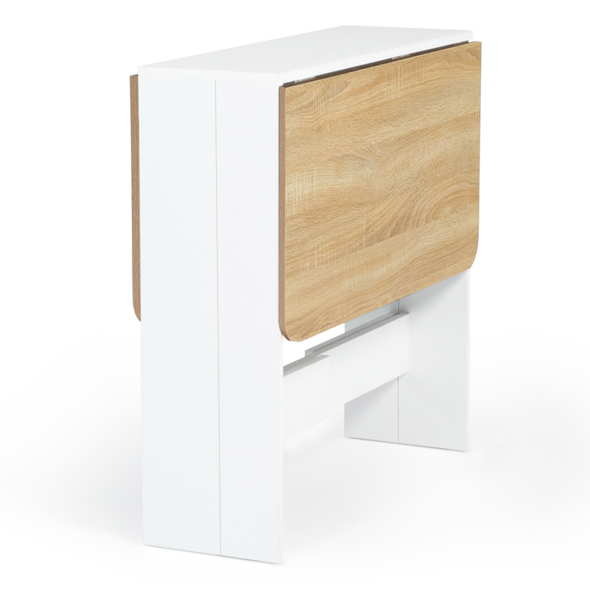 ID MARKET Table console pliable EDI 2-4 personnes bois blanc plateau façon hêtre 103 x 76 cm