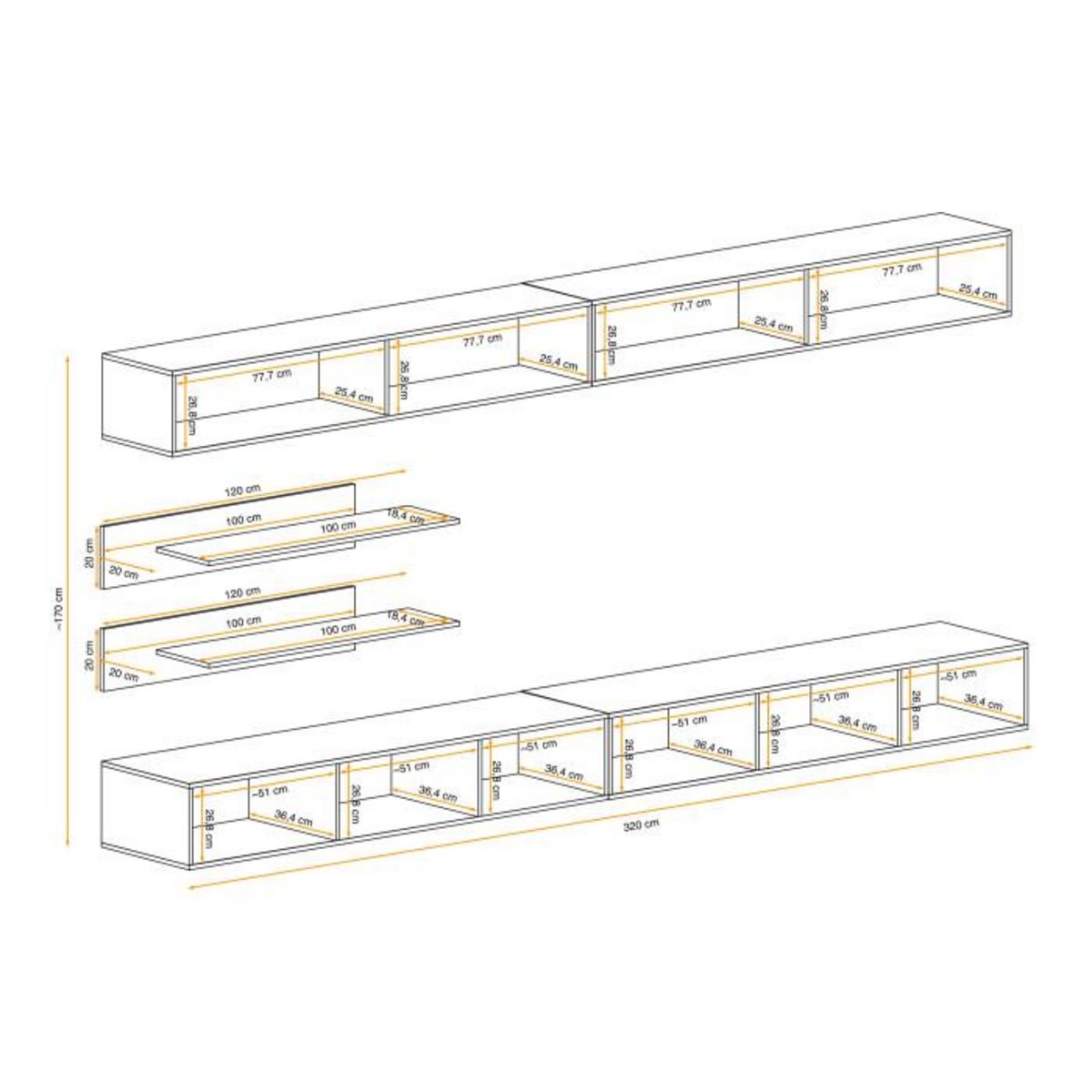 Paris Prix Meuble TV Mural Design  Fly VII  320cm Blanc