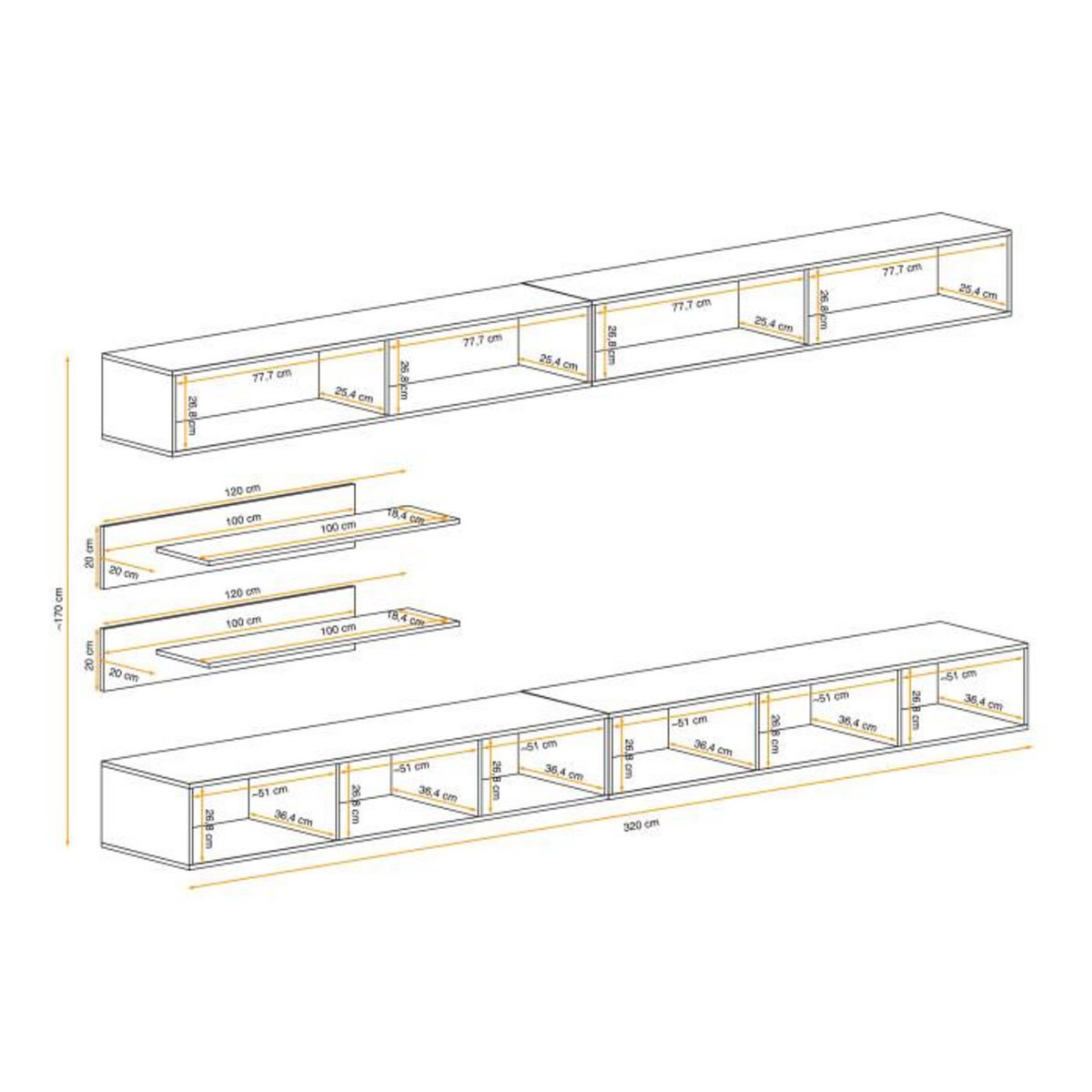 Paris Prix Meuble TV Mural Design  Fly VII  320cm Blanc