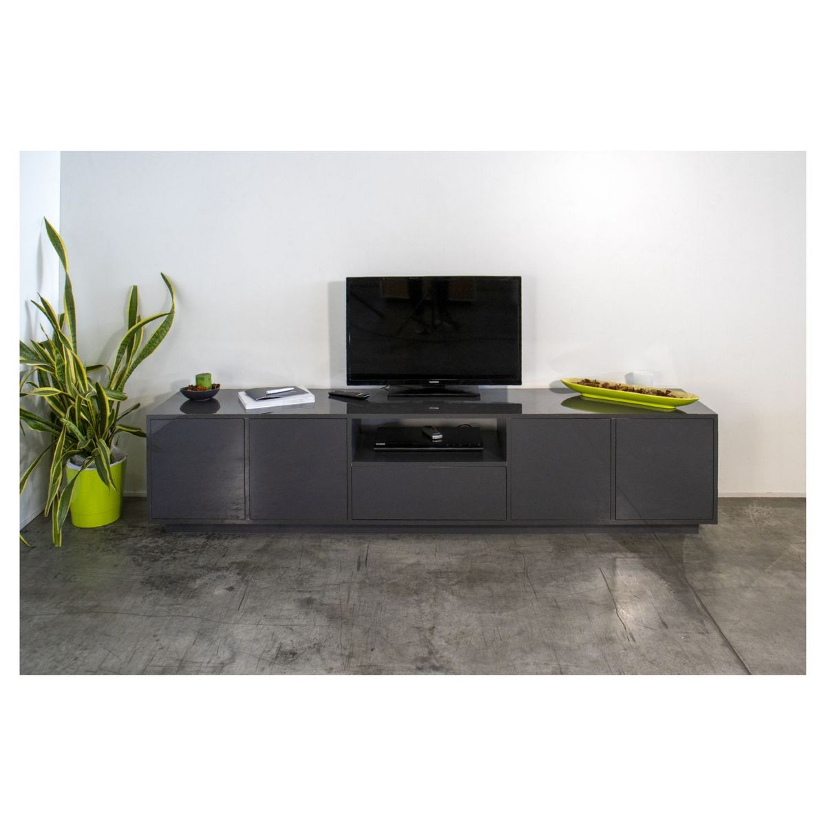 Meuble TV moderne 4 portes 1 tiroir 220 cm LUCERA